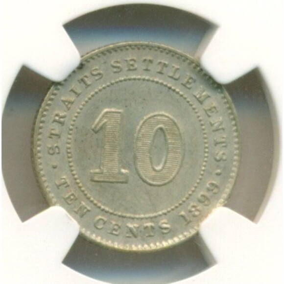 Straits Settlements (Malaysia) Victoria 1899 Silver 10 Cents AU Details NGC - Picture 4 of 4